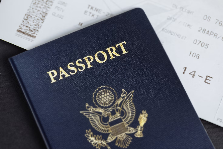 A close-up of a US passport